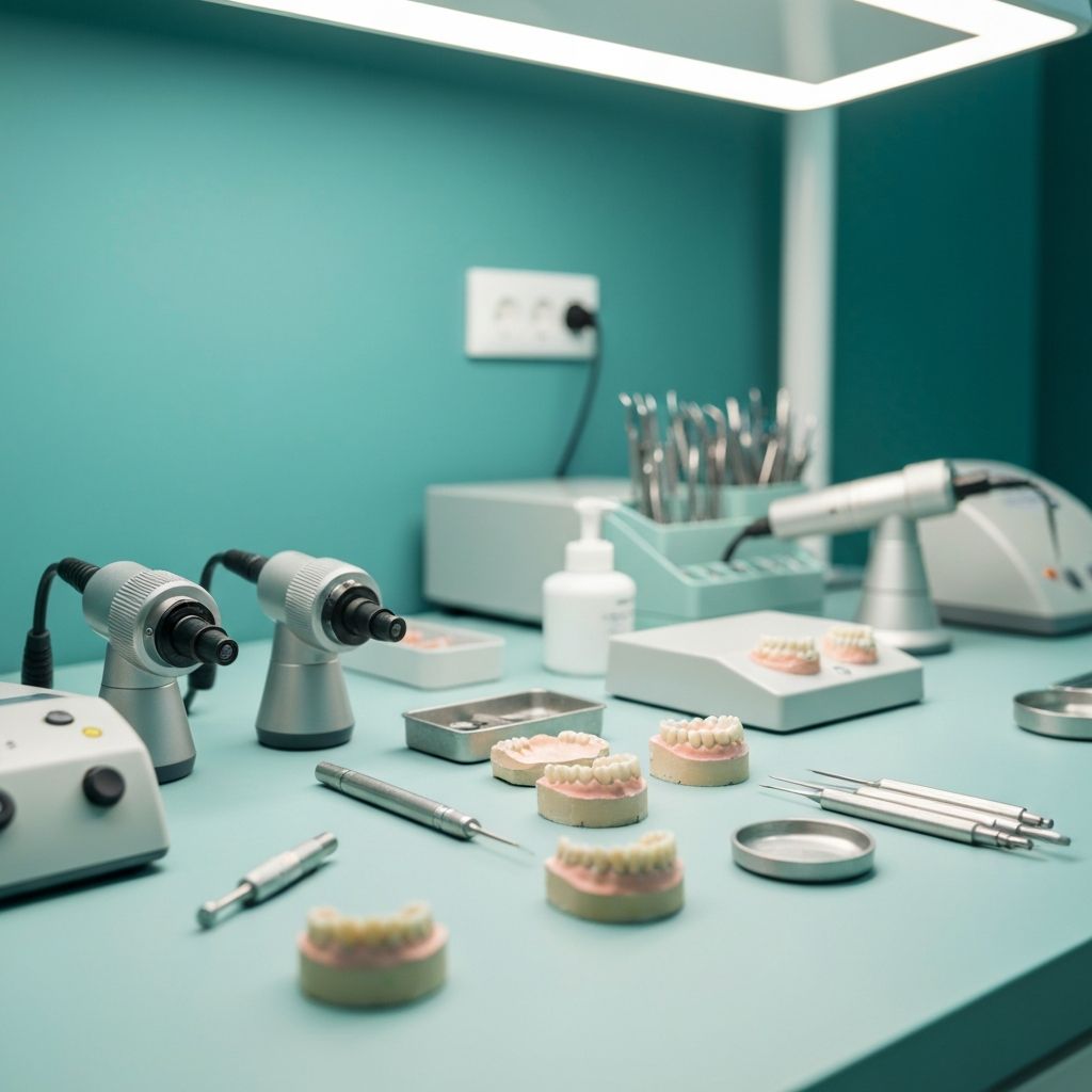 Dental prosthetics laboratory with precision crafting tools and equipment at Denture Health Care Beaudesert